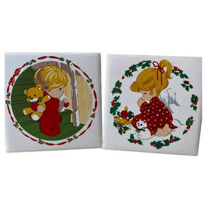 Vintage 1982 JASCO Ceramic Tile Trivet Vintage Christmas Children Holiday Decor